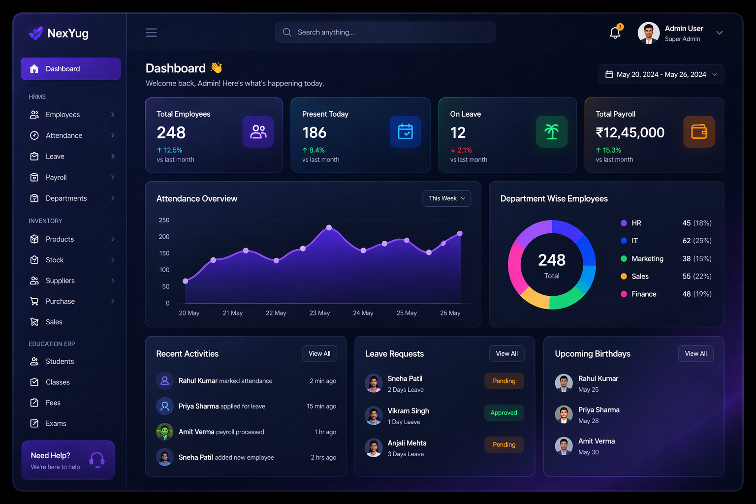 NexYug software dashboard